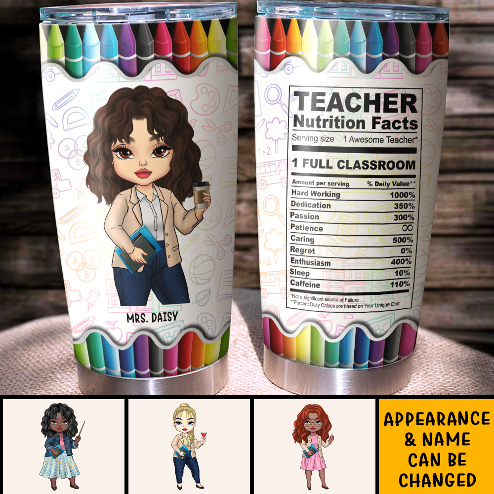 Teacher Nutrion Fact Custom Tumbler, DIY Gift For Back To School Day AA