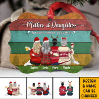 Thumbnail for Personalized Mother & Daughters Forever Linked Together Benelux Shaped Wood Christmas Ornament AE
