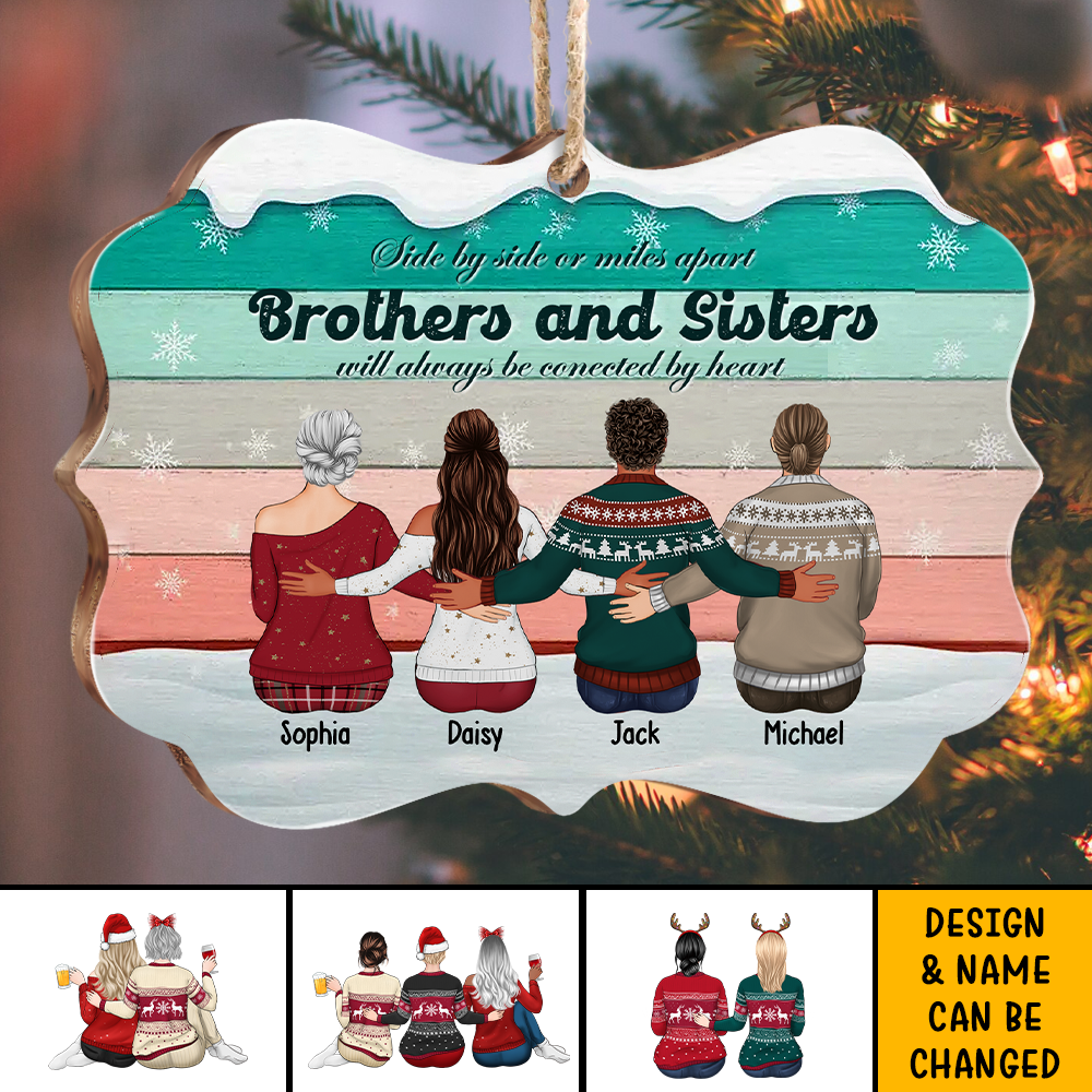 Brothers & Sisters Will Always Connect By Heart Benelux Shaped Wood Christmas Ornament AE