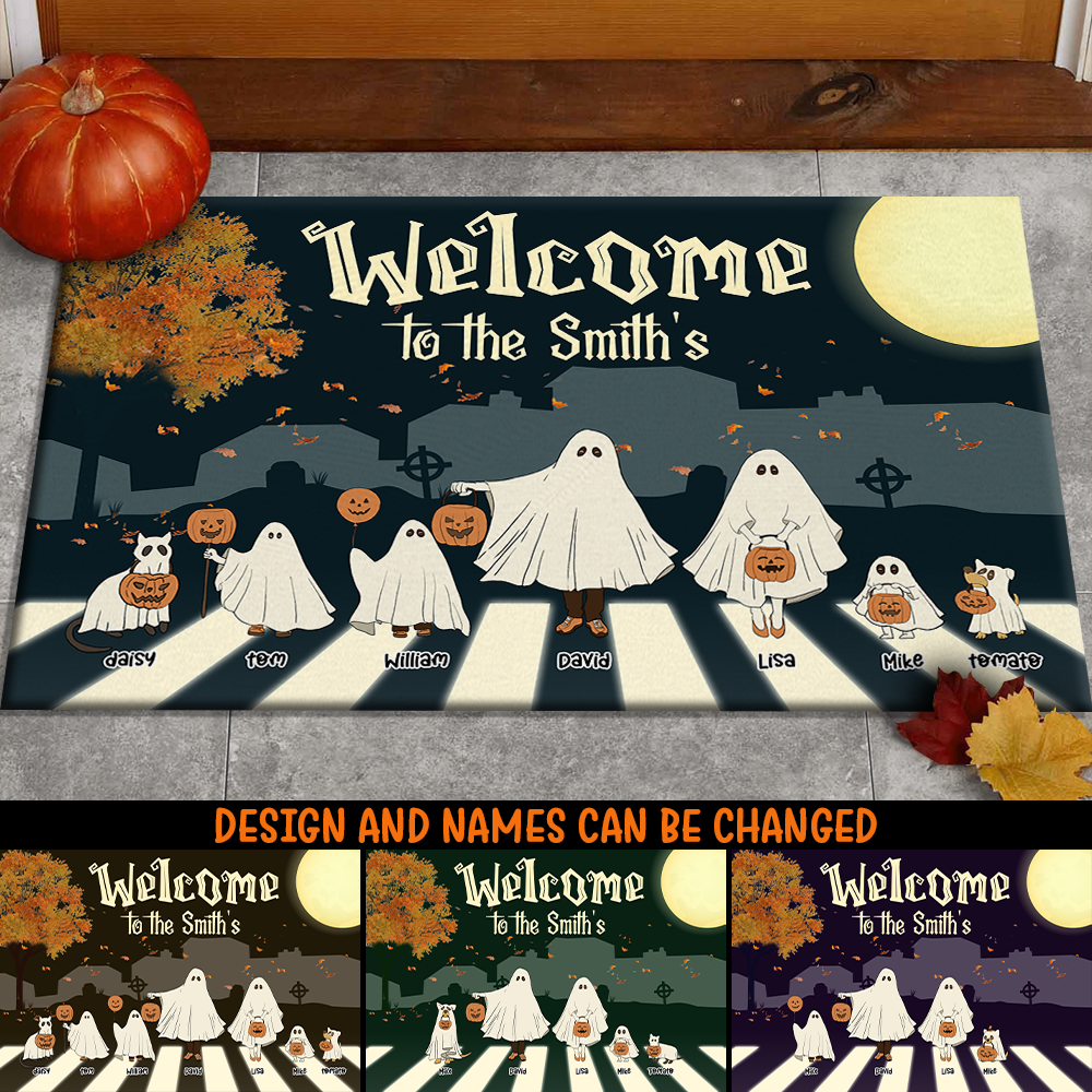 Personalized Welcome To Family Halloween Ghoul Doormat AB