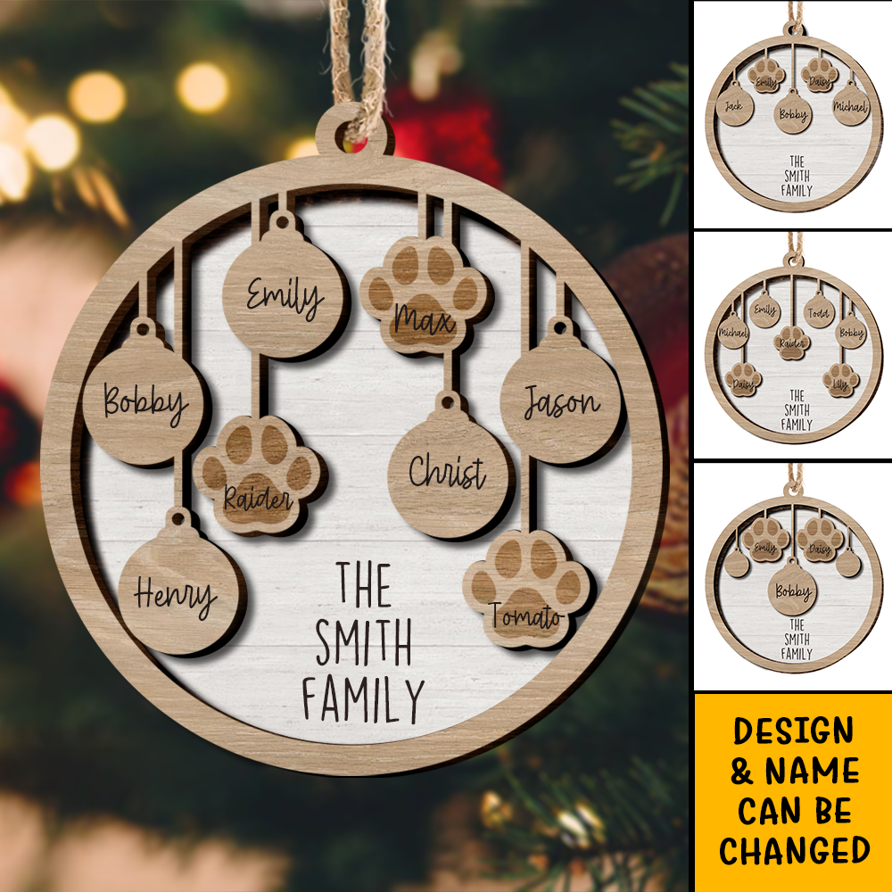 Personalized Dog Lovers Family Round Shaped 2 Layered Wood Christmas Ornament AE