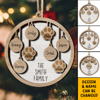 Thumbnail for Personalized Dog Lovers Family Round Shaped 2 Layered Wood Christmas Ornament AE