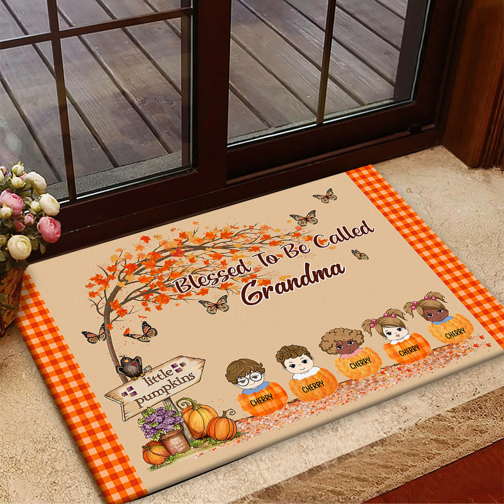 Personalized Welcome To Grandma's Little Pumpkins Fall Doormat, Grandma Love Gift AB