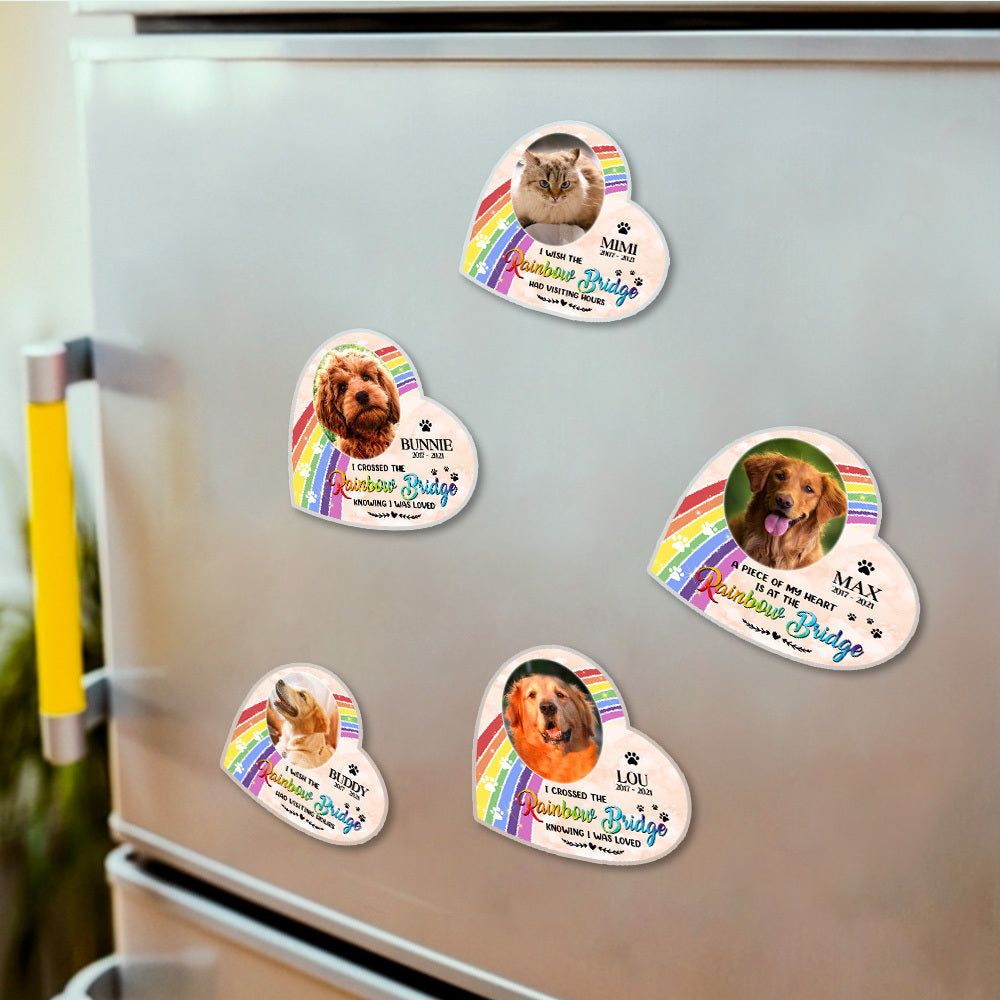 Custom A Piece Of My Heart Is At The Rainbow Bridge Pet Photo Magnets, Fridge Magnet, Memorial Gift JonxiFon