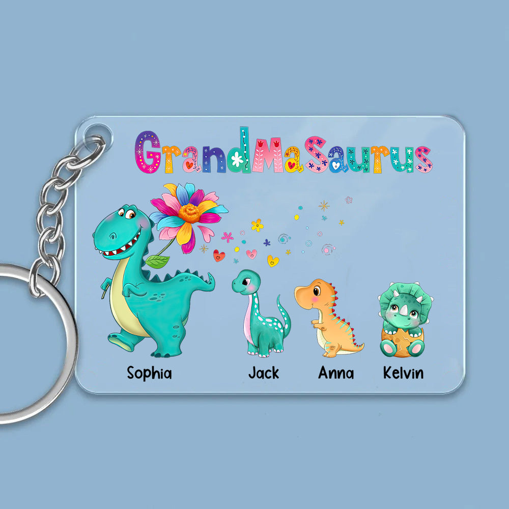 Personalized Mamasaurus Mom Grandma Dinosaur Colorful Acrylic Keychain, Gift For Grandma JonxiFon