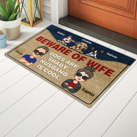 Thumbnail for Personalized Beware Of Wife Dogs And Husband Is Cool House Doormat AB