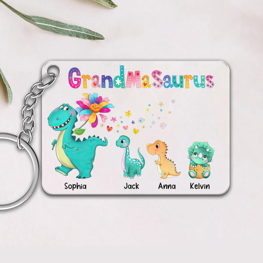 Personalized Mamasaurus Mom Grandma Dinosaur Colorful Acrylic Keychain, Gift For Grandma JonxiFon