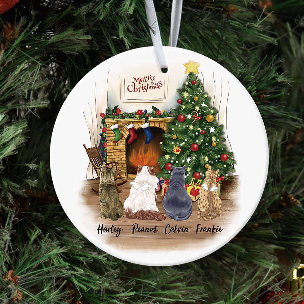 Fluffy Cat Memorial - Personalized Christmas Decorative Ornament AE