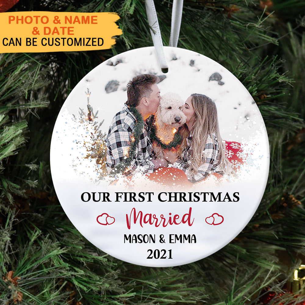 Our First Christmas Couple, Personalized Christmas Ornaments, Custom Photo Gift AE