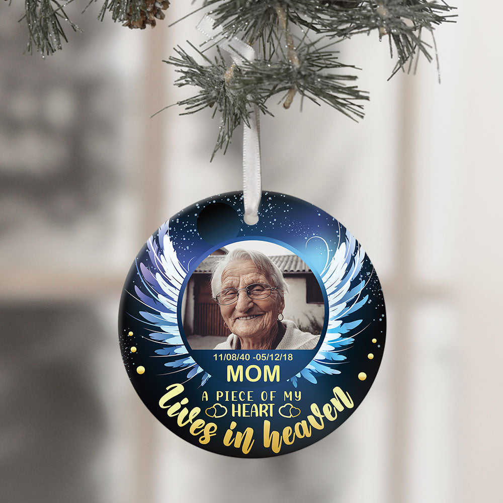 A Piece Of My Heart Lives In Heaven- Personalized Ornaments, Custom Photo Gift JonxiFon