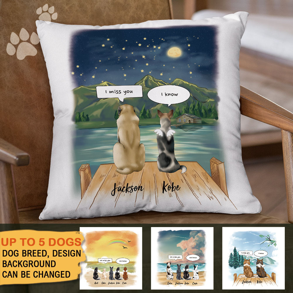 I Miss You Conversation Throw Pillow - Fluffy Dog & Cat Memorial Gifts AD