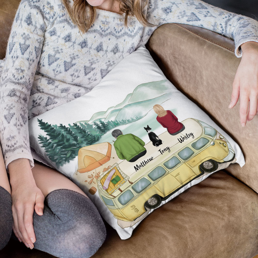 Fluffy Family Gifts Throw Pillow - Personalized Pillow - Camping AD