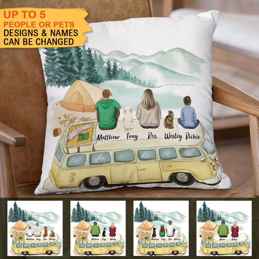 Fluffy Family Gifts Throw Pillow - Personalized Pillow - Camping AD
