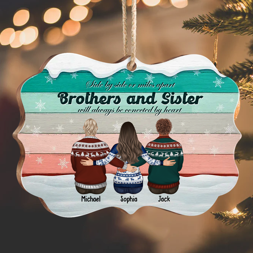 Brothers & Sisters Will Always Connect By Heart Benelux Shaped Wood Christmas Ornament AE