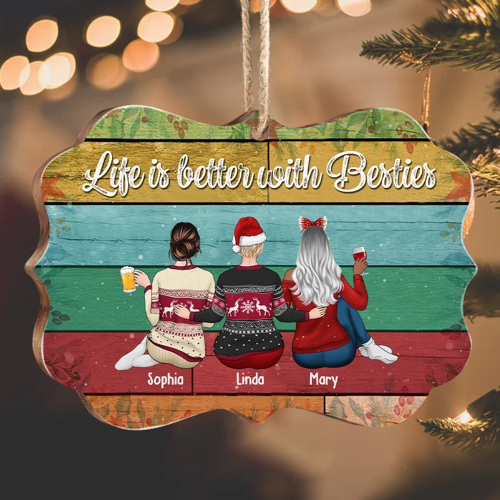 Personalized Besties forever Benelux Shaped Wood Christmas Ornament AE