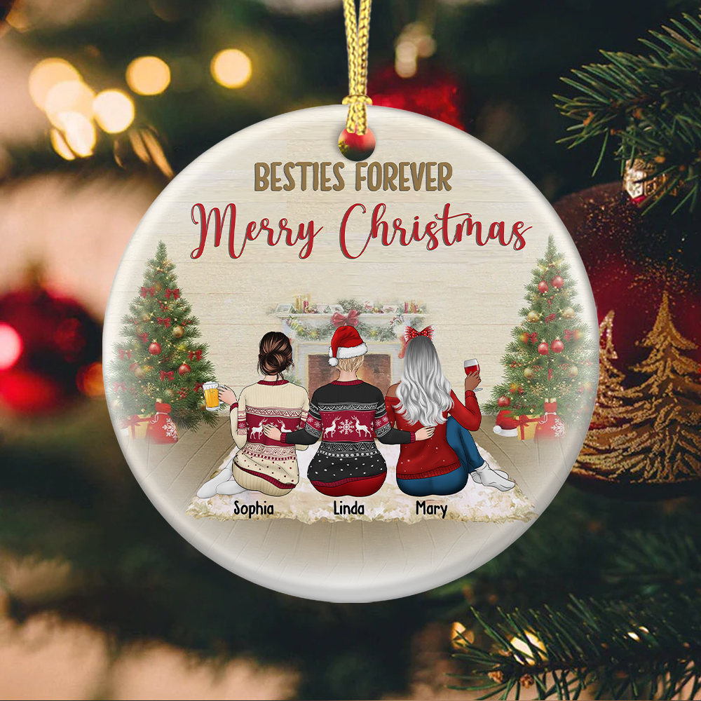 Besties Forever Merry Christmas 2022 Personalized Holiday Ornament AE