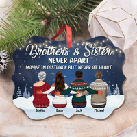 Thumbnail for Personalized Brothers & Sisters Never Apart Benelux Shaped Wood Christmas Ornament AE