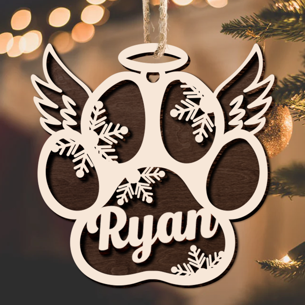 Personalized Jingle Paws Shaped 2 Layered Wood Ornament, Dog Lover Gifts AE