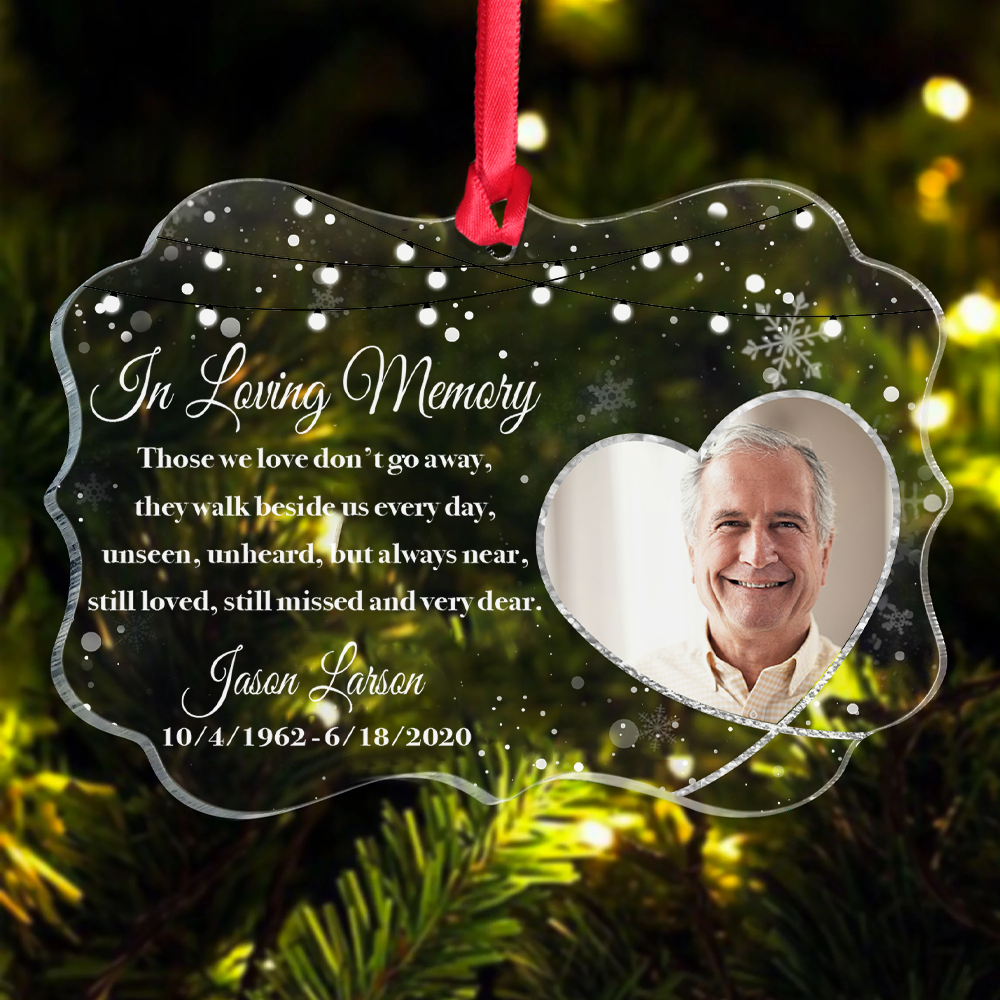 Upload Photo Loss Of Someone Family Member Memorial Christmas Acrylic Ornament, Customized Holiday Ornament AE