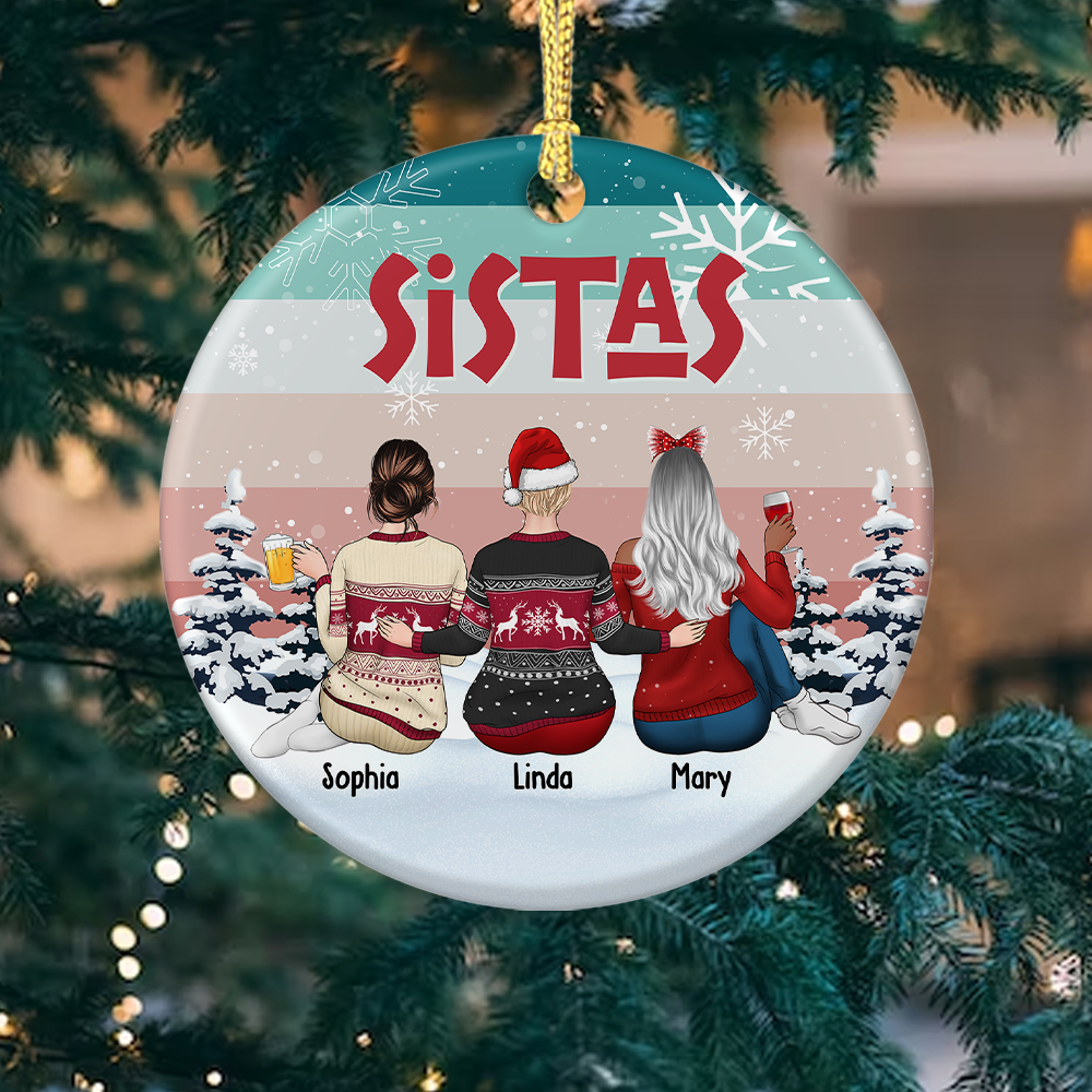 Sistas At Heart Christmas Personalized Ornament, Customized Holiday Ornament AE