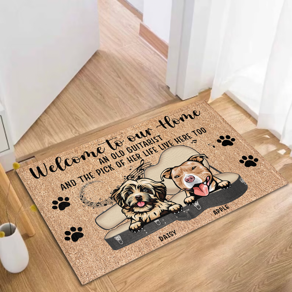 Guitarist His Pick And Dog Live Here Custom Doormat, DIY Gift For Dog Lovers AB