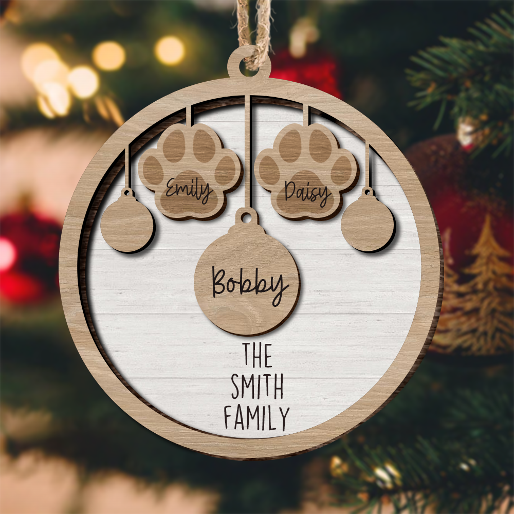 Personalized Dog Lovers Family Round Shaped 2 Layered Wood Christmas Ornament AE