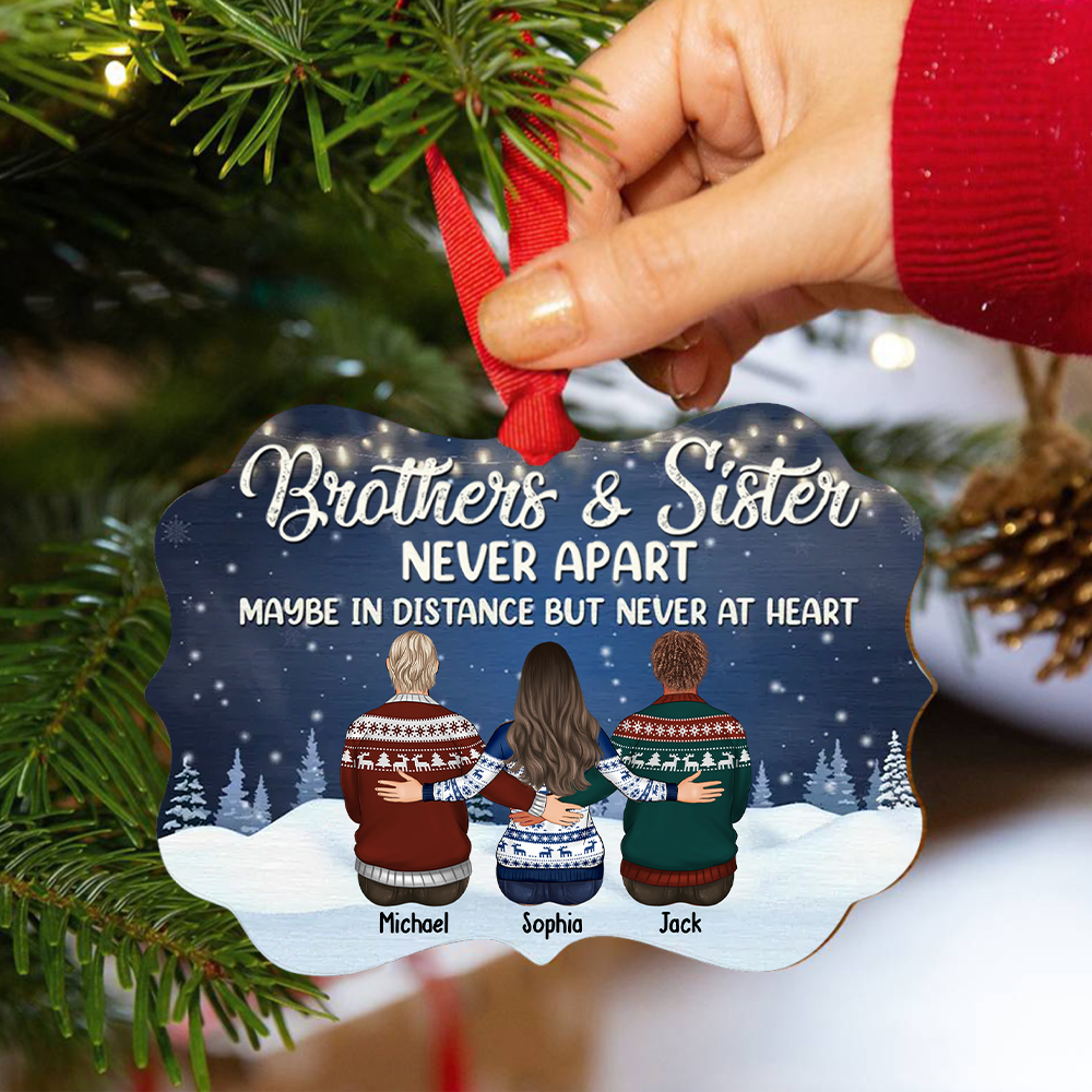 Personalized Brothers & Sisters Never Apart Benelux Shaped Wood Christmas Ornament AE
