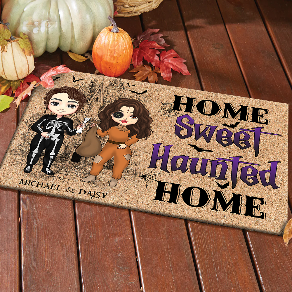Personalized Home Sweet Haunted Home Halloween Couple House Doormat AB
