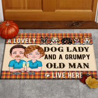 Thumbnail for Personalized Crazy Dog Lady And Grumpy Old Man Live Here Doormat, Dog Lover Gift AB