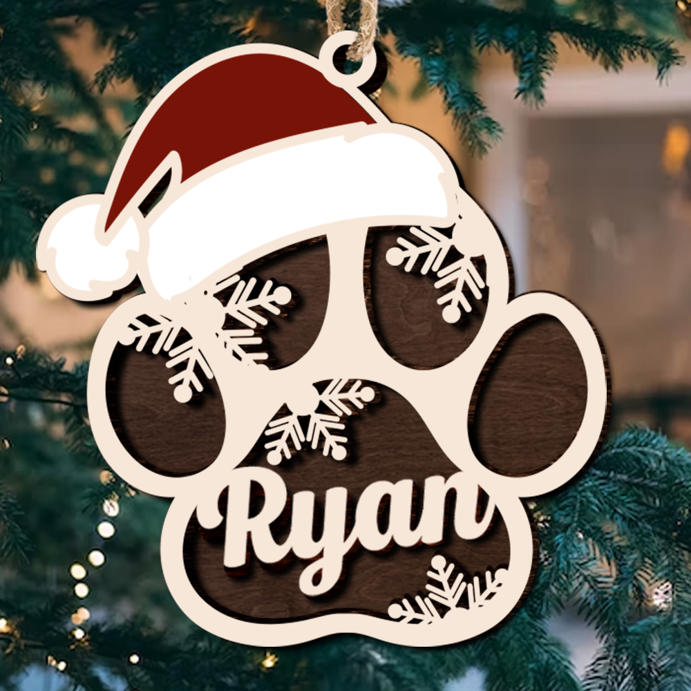 Personalized Jingle Paws Shaped 2 Layered Wood Ornament, Dog Lover Gifts AE