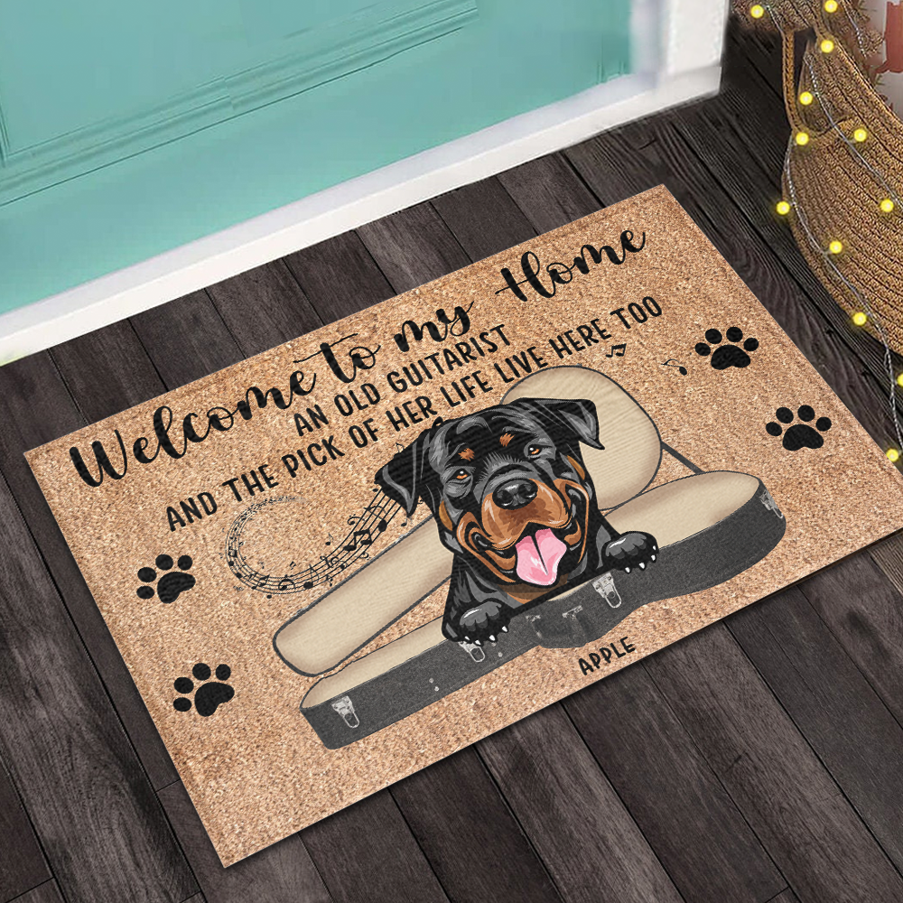Guitarist His Pick And Dog Live Here Custom Doormat, DIY Gift For Dog Lovers AB