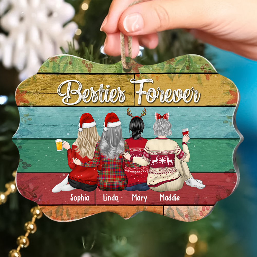Personalized Besties forever Benelux Shaped Wood Christmas Ornament AE
