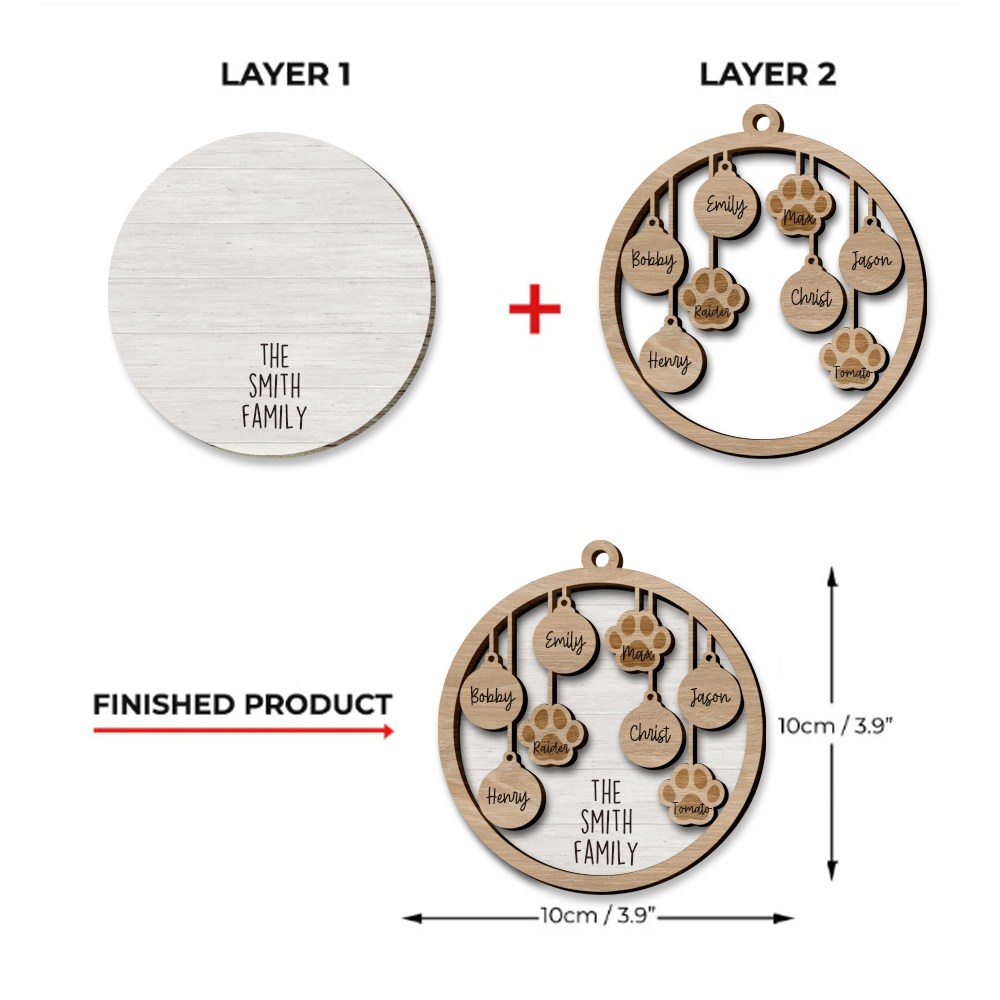 Personalized Dog Lovers Family Round Shaped 2 Layered Wood Christmas Ornament AE
