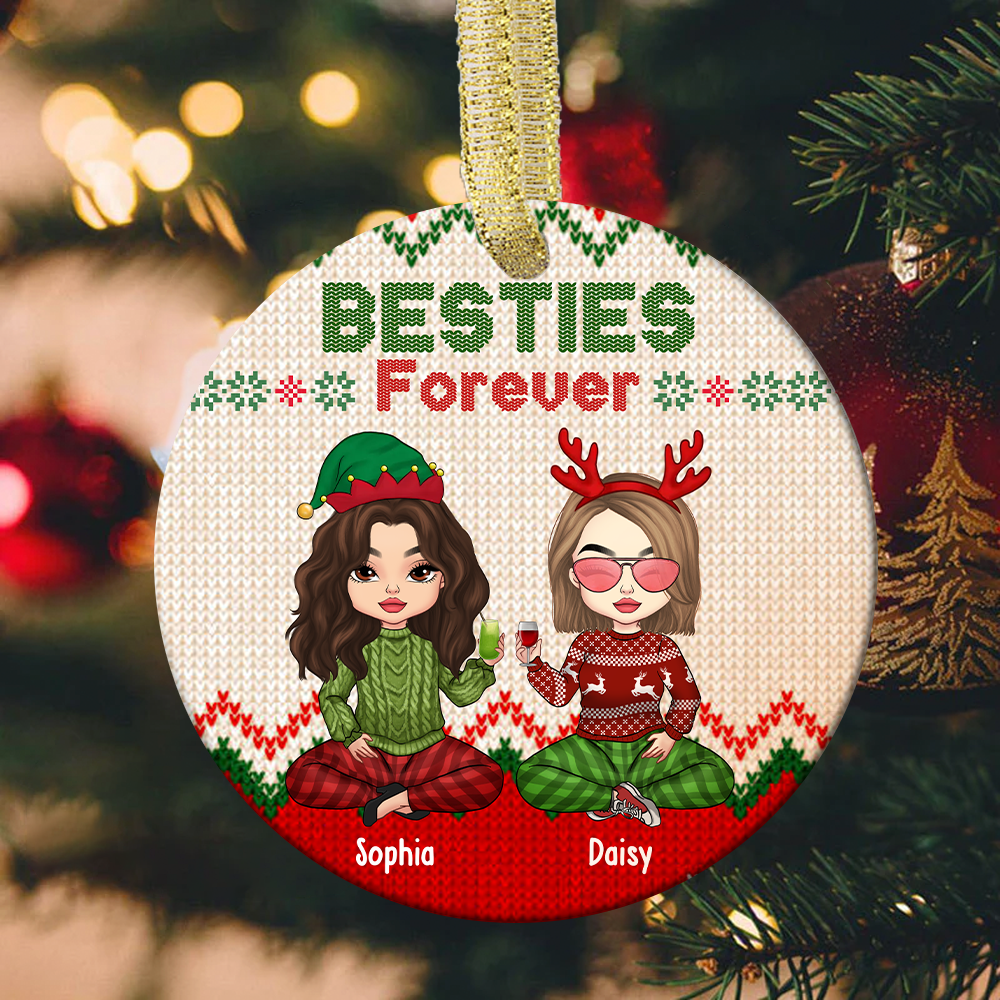 Besties Friends Forever Christmas Personalized Ornament, Customized Holiday Ornament AE