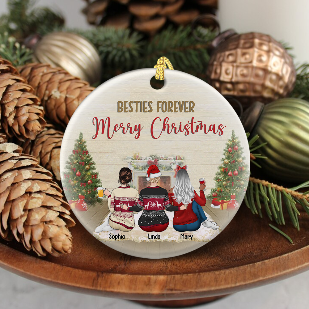 Besties Forever Merry Christmas 2022 Personalized Holiday Ornament AE