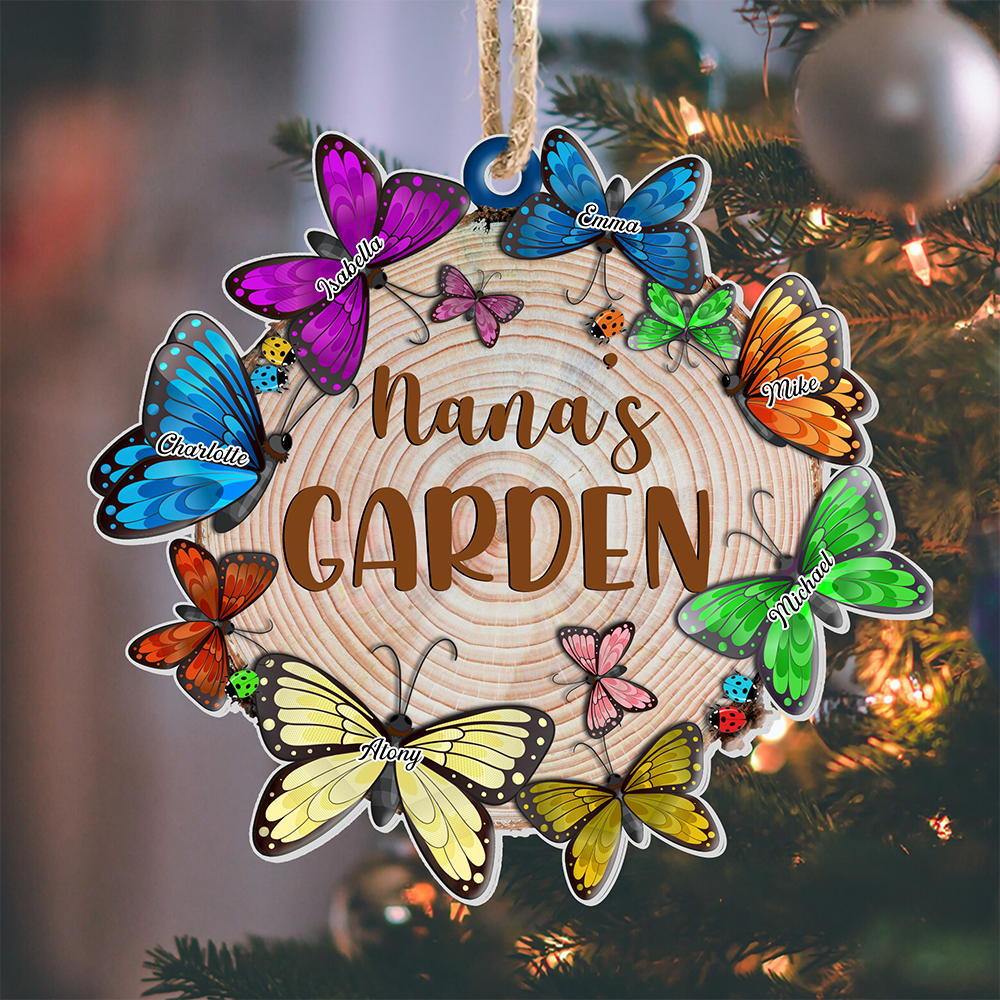 Grandma Nana Butterflies Garden Acrylic Custom Shaped Christmas Ornament, Gift For Grandma, Mom - Personalized Shaped Wood Sign AE
