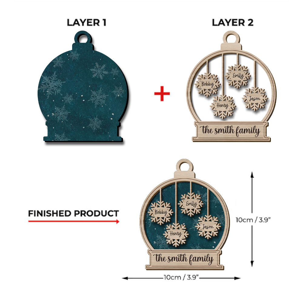 Personalized Dog Lover Family Snow Globe Shaped 2 Layered Wood Christmas Ornament AE