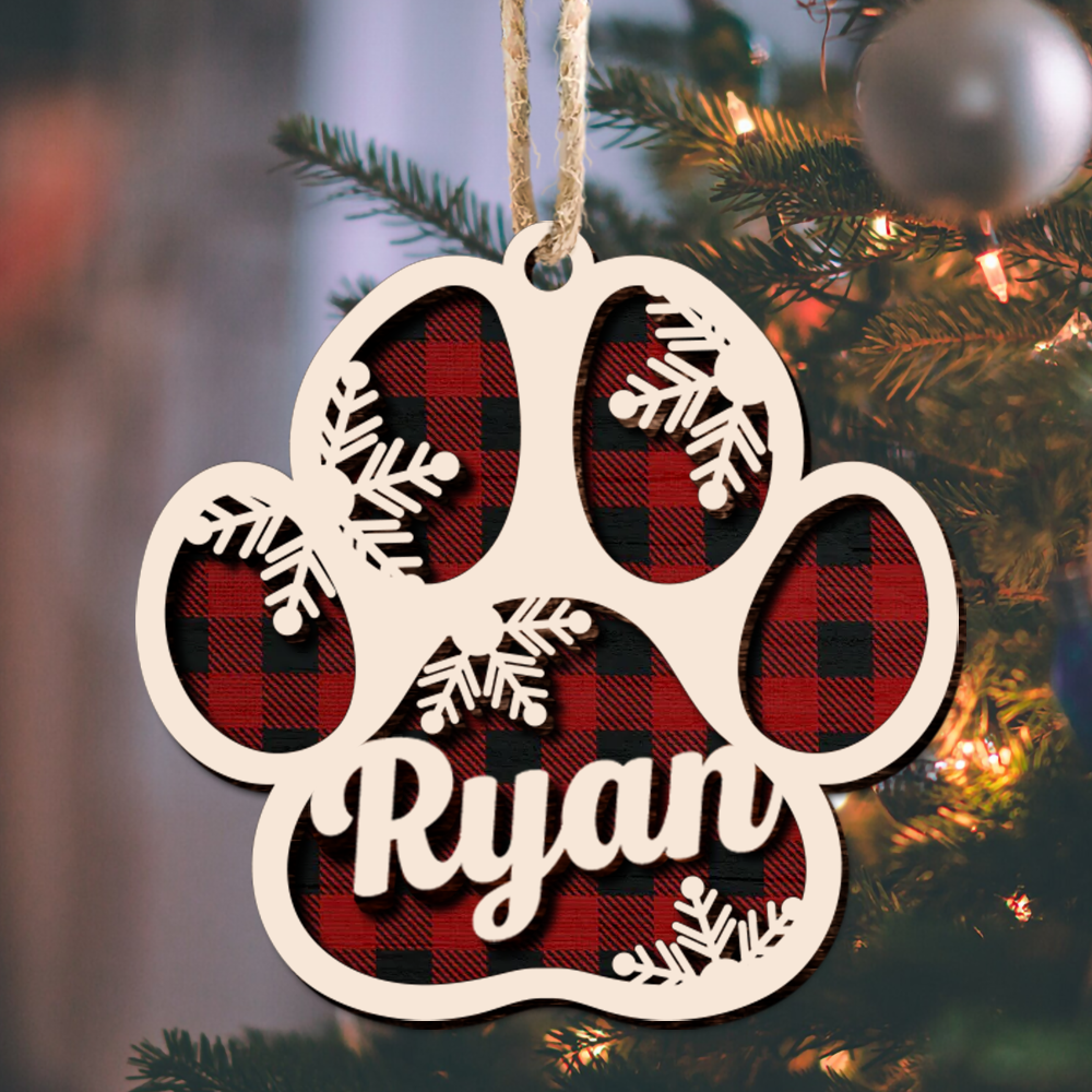 Personalized Jingle Paws Shaped 2 Layered Wood Ornament, Dog Lover Gifts AE