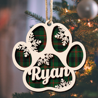 Thumbnail for Personalized Jingle Paws Shaped 2 Layered Wood Ornament, Dog Lover Gifts AE