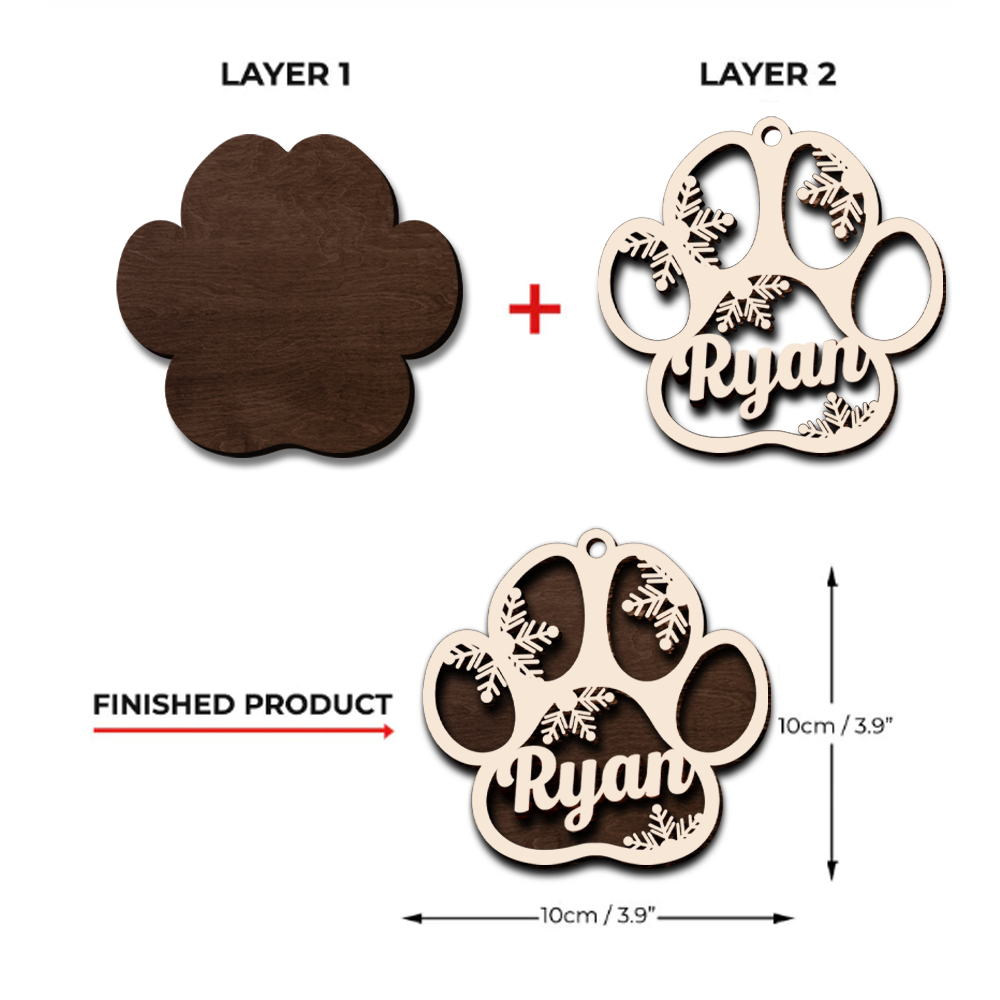 Personalized Jingle Paws Shaped 2 Layered Wood Ornament, Dog Lover Gifts AE