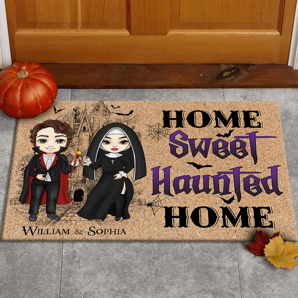 Personalized Home Sweet Haunted Home Halloween Couple House Doormat AB