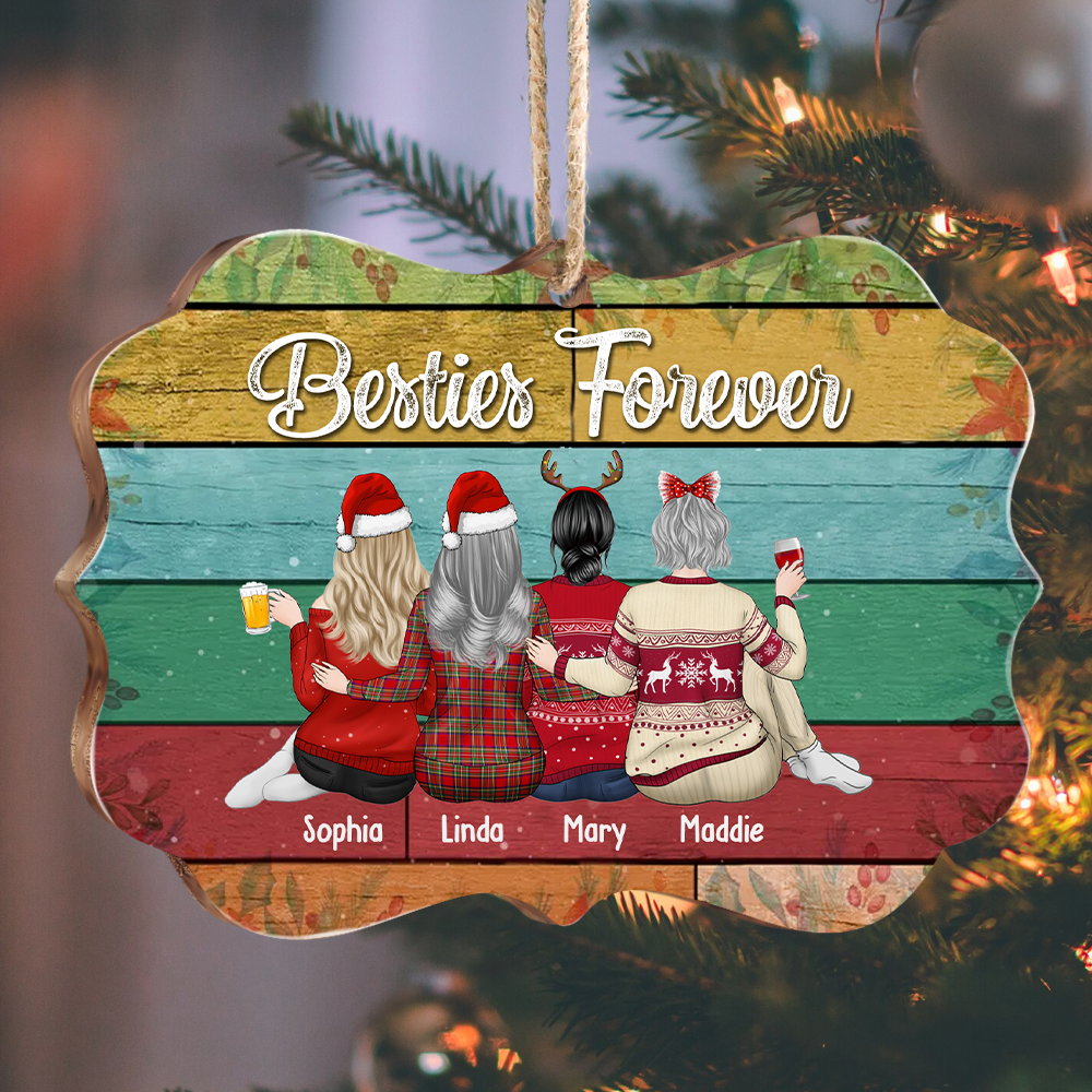 Personalized Besties forever Benelux Shaped Wood Christmas Ornament AE