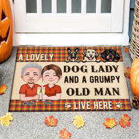 Thumbnail for Personalized Crazy Dog Lady And Grumpy Old Man Live Here Doormat, Dog Lover Gift AB