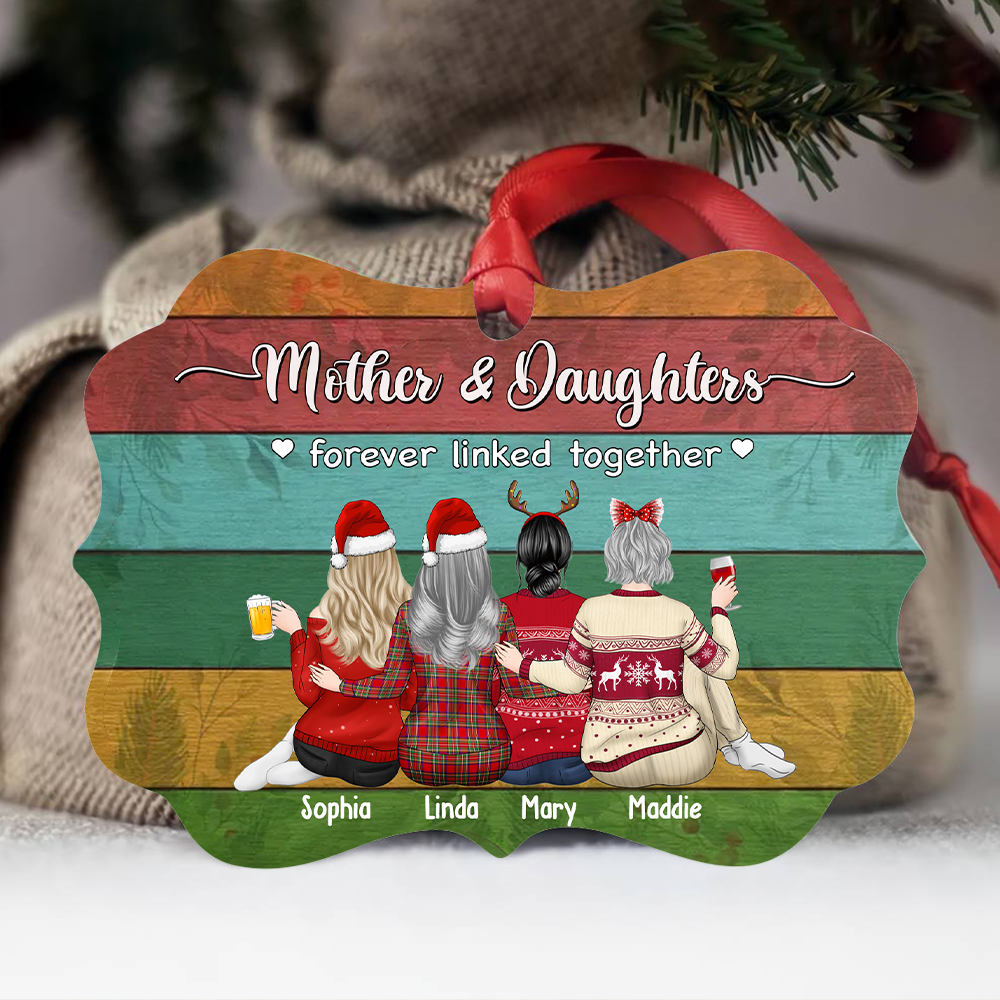Personalized Mother & Daughters Forever Linked Together Benelux Shaped Wood Christmas Ornament AE