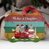 Thumbnail for Personalized Mother & Daughters Forever Linked Together Benelux Shaped Wood Christmas Ornament AE