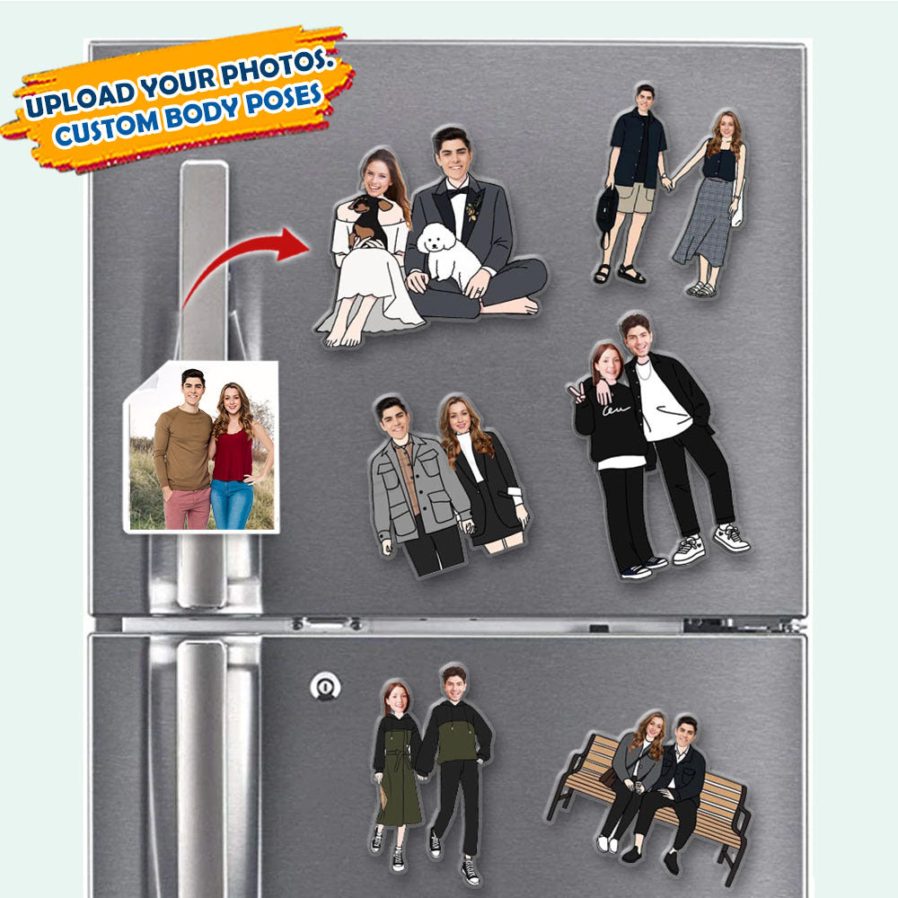 Personalized Couple Chibi Face Cutout Photo Magnets, Couple Gifts JonxiFon