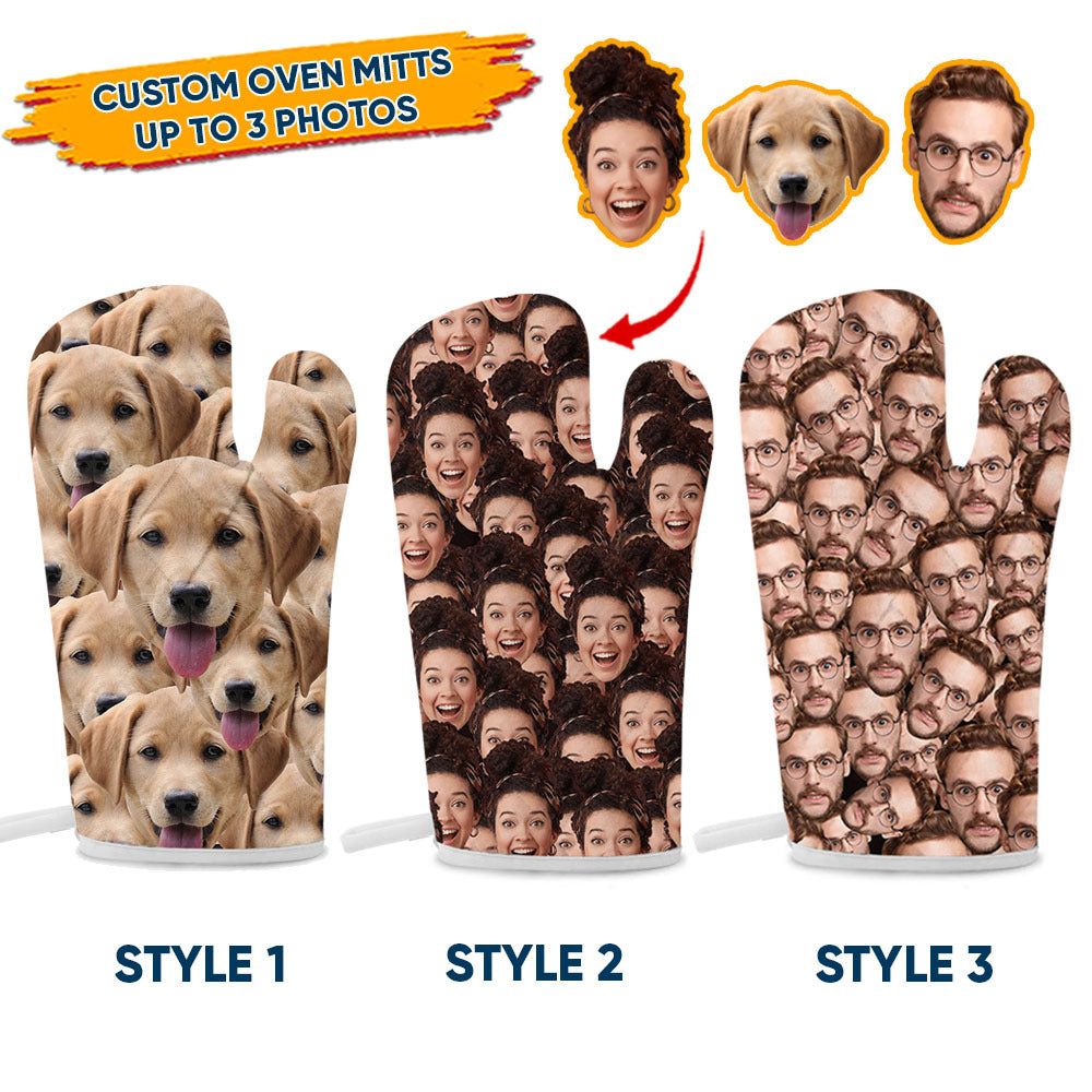 Custom Multiple Face Photo Oven Mitts & Potholder, Kitchen Gift FC