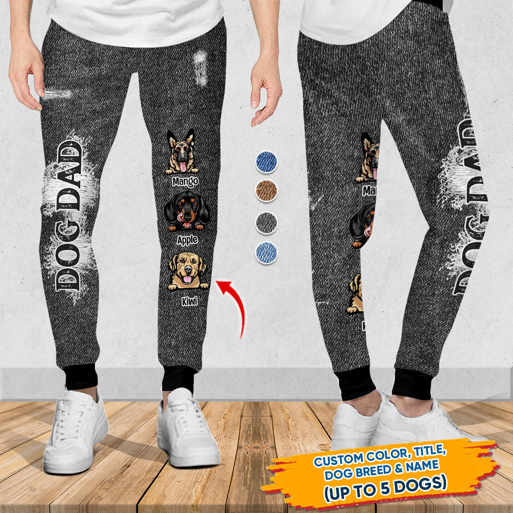 Custom Dog Mom Dog Dad Jeans Pattern Sweatpants, Best Gift For Dog Lovers AB