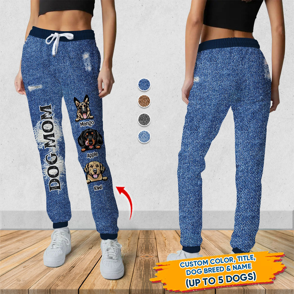 Custom Dog Mom Dog Dad Jeans Pattern Sweatpants, Best Gift For Dog Lovers AB