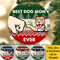 Thumbnail for Personalized Best Dog Dad Ever Christmas Ceramic Ornament, Personalized Decorative Ornament AE